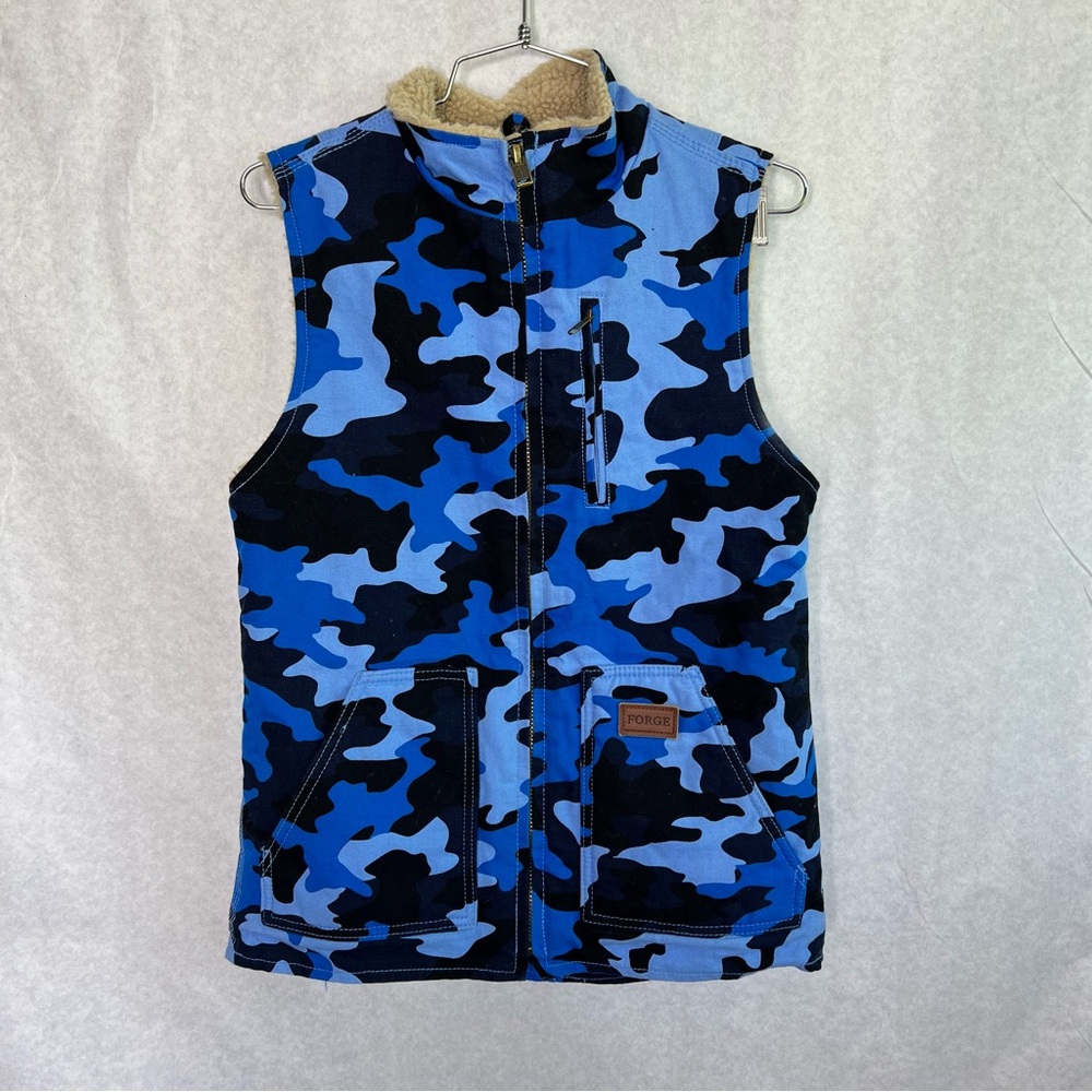 Forge Workwear Canvas Utility Vest Teal Blue camo Sherpa Lined small